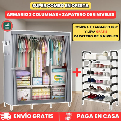 ARMARIO PORTATIL + ZAPATERO DE 6 NIVELES GRATIS EN OFERTA SOLO POR HOY 40% OFF