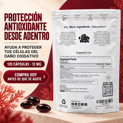 Astaxantina 12mg| Potente antioxidante antienvejecimiento, restaura articulaciones, mejora la salud cardiovascular, aumenta la energía la memoria y el rendimiento cerebral.
