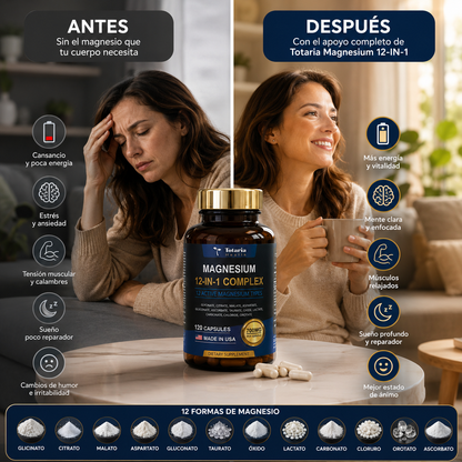 Magnesio 12 en 1 Totaria® Apoya la  Relajación muscular y el mejor dormir. empieza hoy mismo