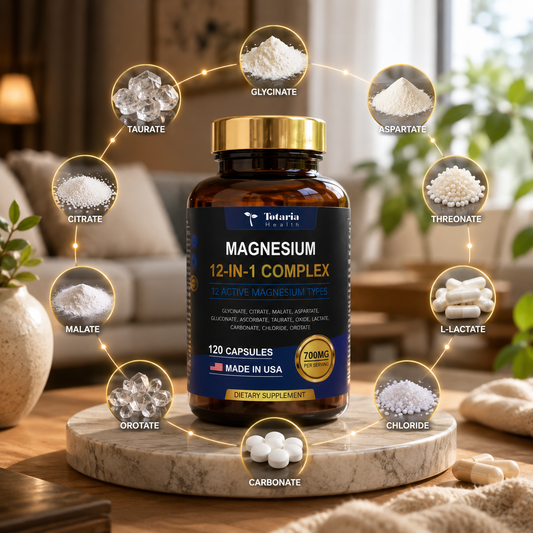 Magnesio 12 en 1 Totaria® Apoya la  Relajación muscular y el mejor dormir. empieza hoy mismo