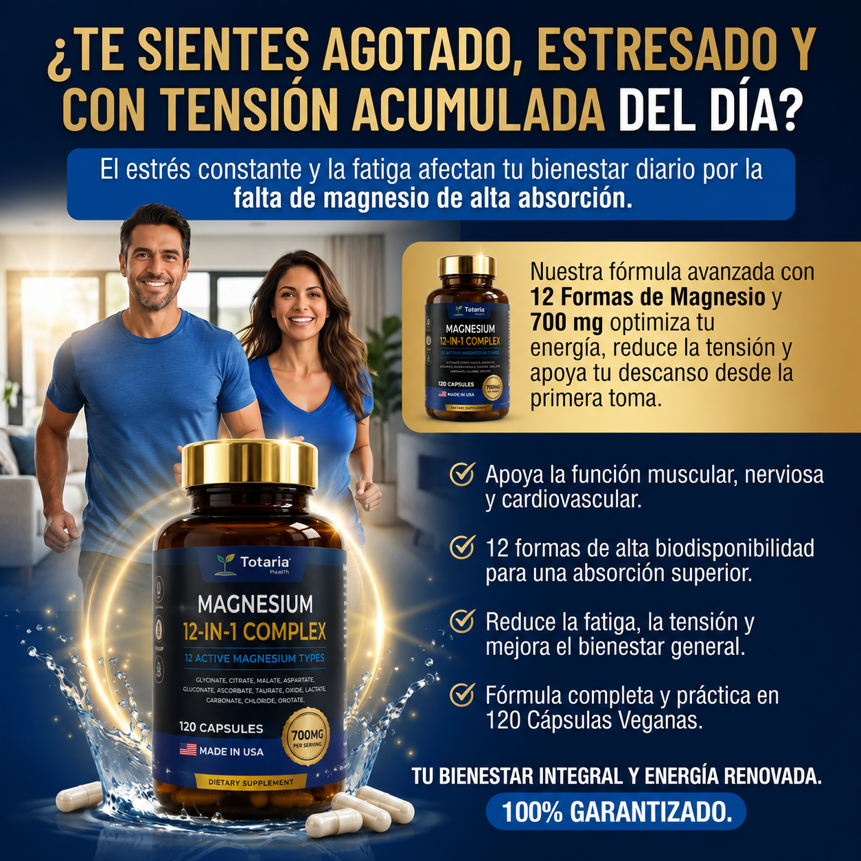 Magnesio 12 en 1 Totaria® Apoya la  Relajación muscular y el mejor dormir. empieza hoy mismo