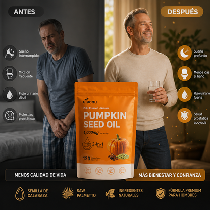 Aceite de Semilla de Calabaza + Saw Palmetto, VivoNu™  Apoyo para la Próstata y la Salud Urinaria, 120 Cápsulas Blandas