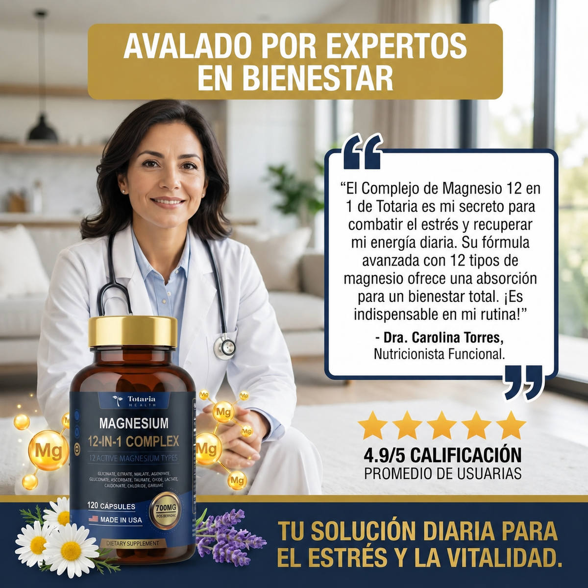 Magnesio 12 en 1 Totaria® Apoya la  Relajación muscular y el mejor dormir. empieza hoy mismo