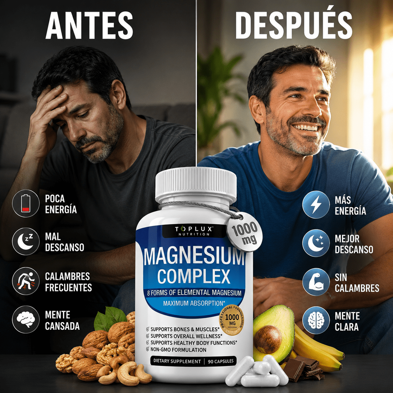 Complejo de Magnesio para Dormir Mejor, Relajar Músculos y Reducir Estrés