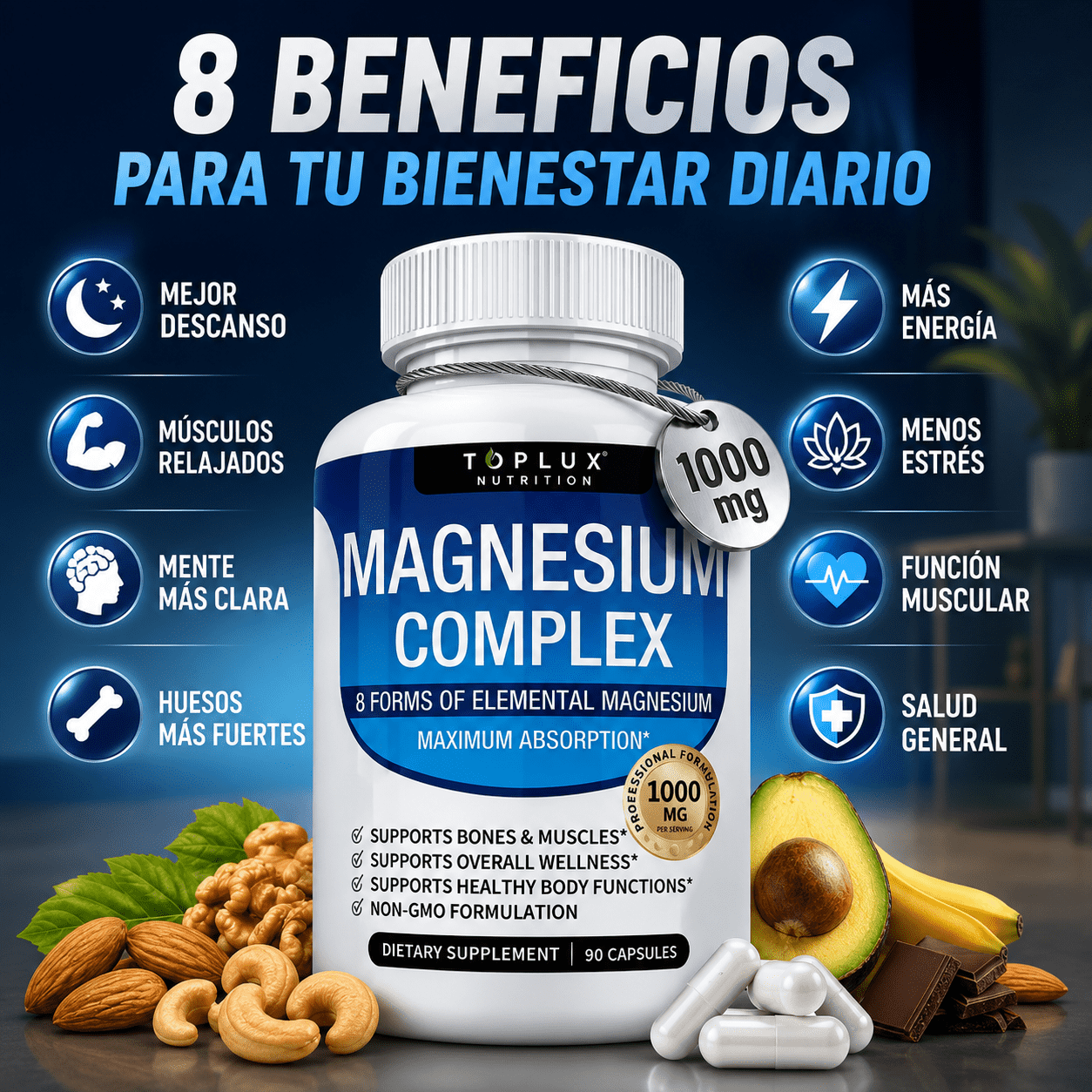 Complejo de Magnesio para Dormir Mejor, Relajar Músculos y Reducir Estrés