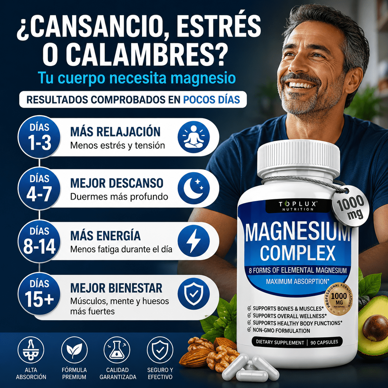 Complejo de Magnesio para Dormir Mejor, Relajar Músculos y Reducir Estrés