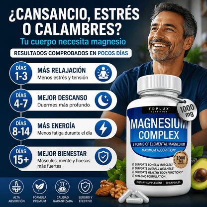 Complejo de Magnesio para Dormir Mejor, Relajar Músculos y Reducir Estrés