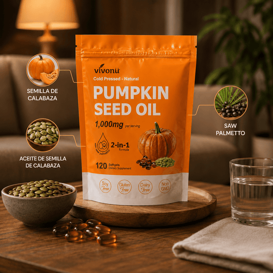 Aceite de Semilla de Calabaza + Saw Palmetto, VivoNu™  Apoyo para la Próstata y la Salud Urinaria, 120 Cápsulas Blandas
