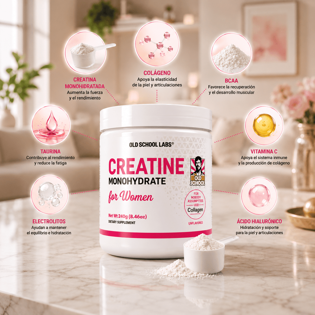Creatina para Mujeres Old School Labs® Más Fuerza, Más Glúteo, Más Recuperación
