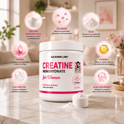 Creatina para Mujeres Old School Labs® Más Fuerza, Más Glúteo, Más Recuperación