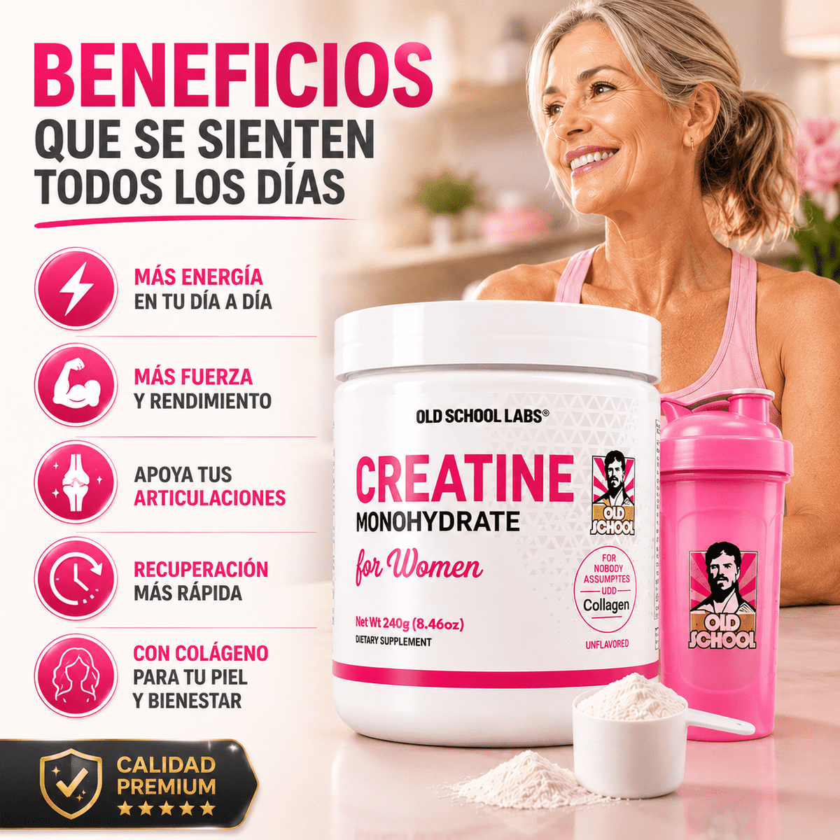 Creatina para Mujeres Old School Labs® Más Fuerza, Más Glúteo, Más Recuperación