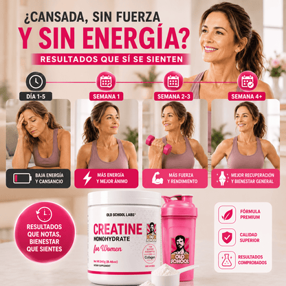 Creatina para Mujeres Old School Labs® Más Fuerza, Más Glúteo, Más Recuperación
