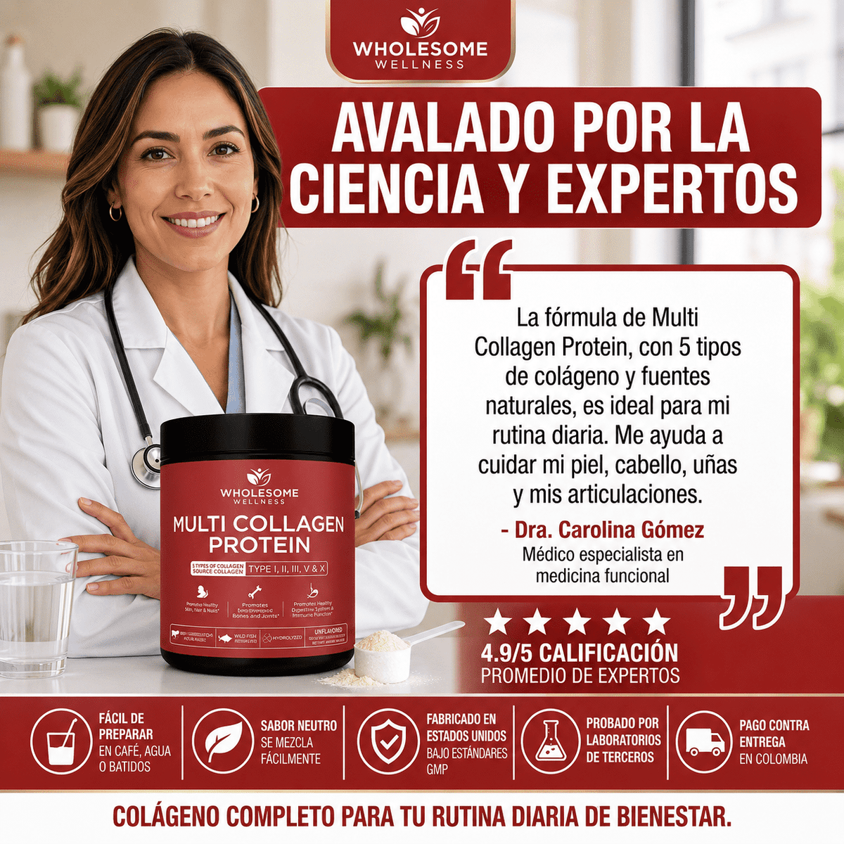 MULTICOLLAGEN PROTEIN™  5 Tipos de Colágeno para Piel, Cabello, Uñas y Articulaciones, empieza hoy