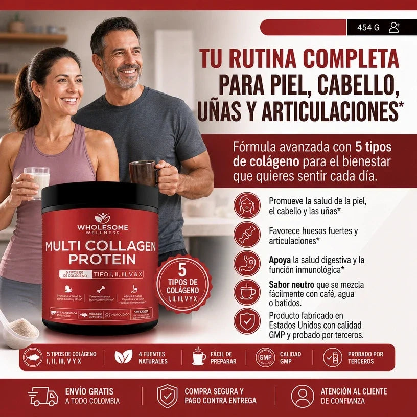 MULTICOLLAGEN PROTEIN™  5 Tipos de Colágeno para Piel, Cabello, Uñas y Articulaciones, empieza hoy