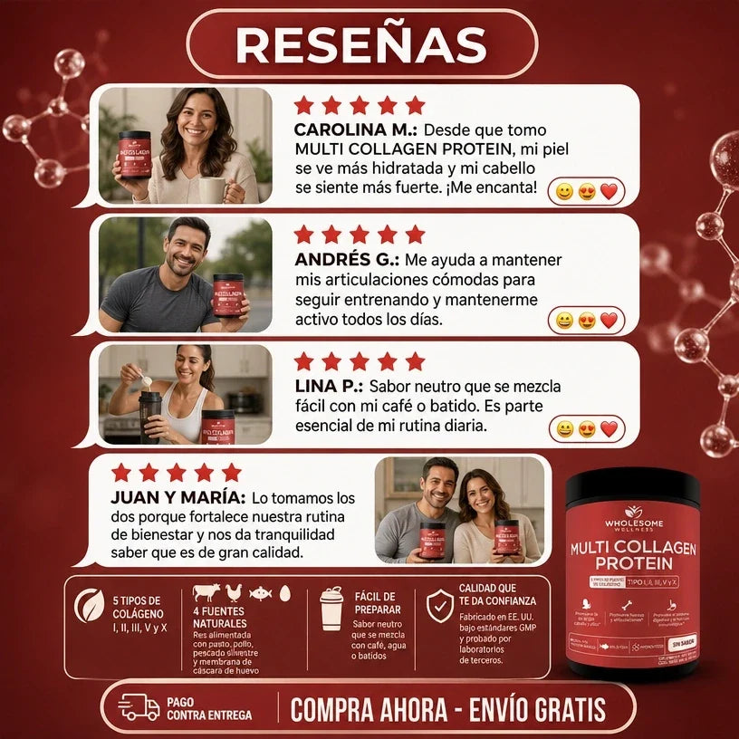 MULTICOLLAGEN PROTEIN™  5 Tipos de Colágeno para Piel, Cabello, Uñas y Articulaciones, empieza hoy