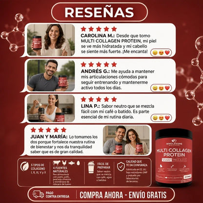 MULTICOLLAGEN PROTEIN™  5 Tipos de Colágeno para Piel, Cabello, Uñas y Articulaciones, empieza hoy