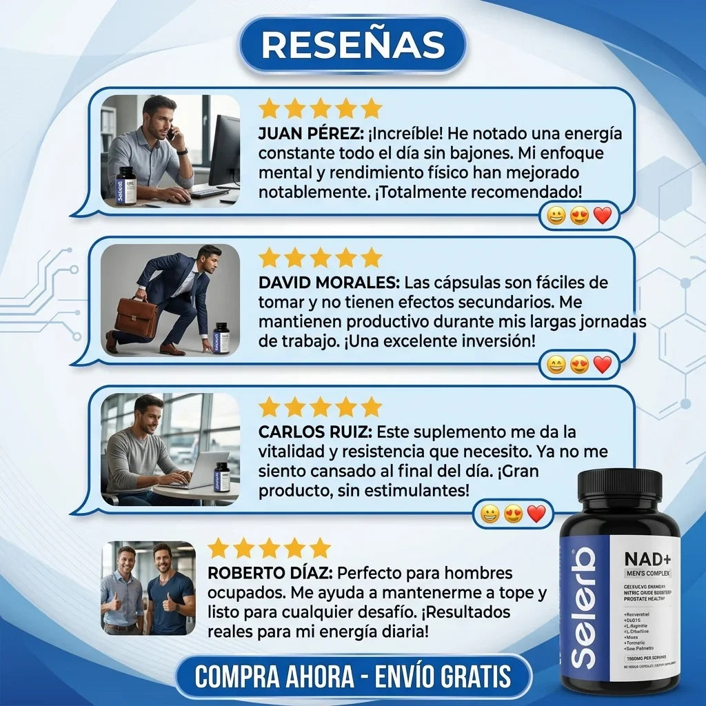 Selerb NAD+® Energía Celular, Soporte Prostático y Rendimiento Masculino, No esperes más, mejora tu rendimiento diario ahora
