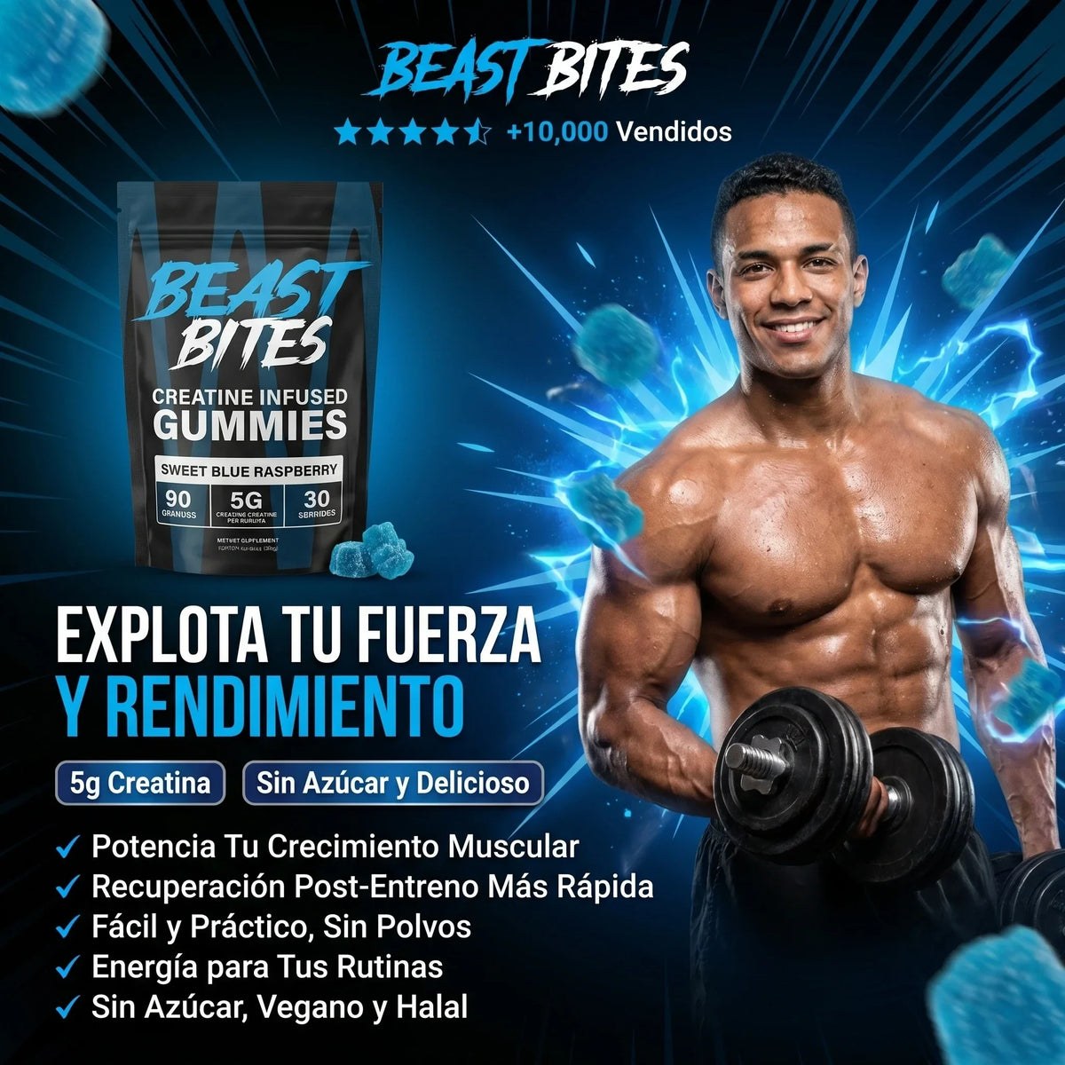 Beast Bites™ Creatina en Gomitas, Fuerza y Recuperación Muscular rápida, que esperas para probarlas