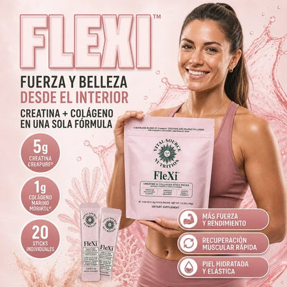 FLEXI™ Creatina y Colágeno Premium, Fuerza + Belleza Diaria, empieza hoy.
