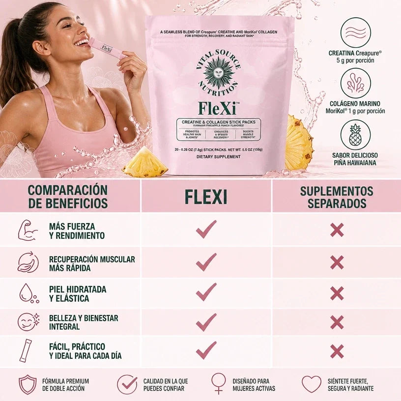 FLEXI™ Creatina y Colágeno Premium, Fuerza + Belleza Diaria, empieza hoy.