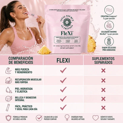 FLEXI™ Creatina y Colágeno Premium, Fuerza + Belleza Diaria, empieza hoy.